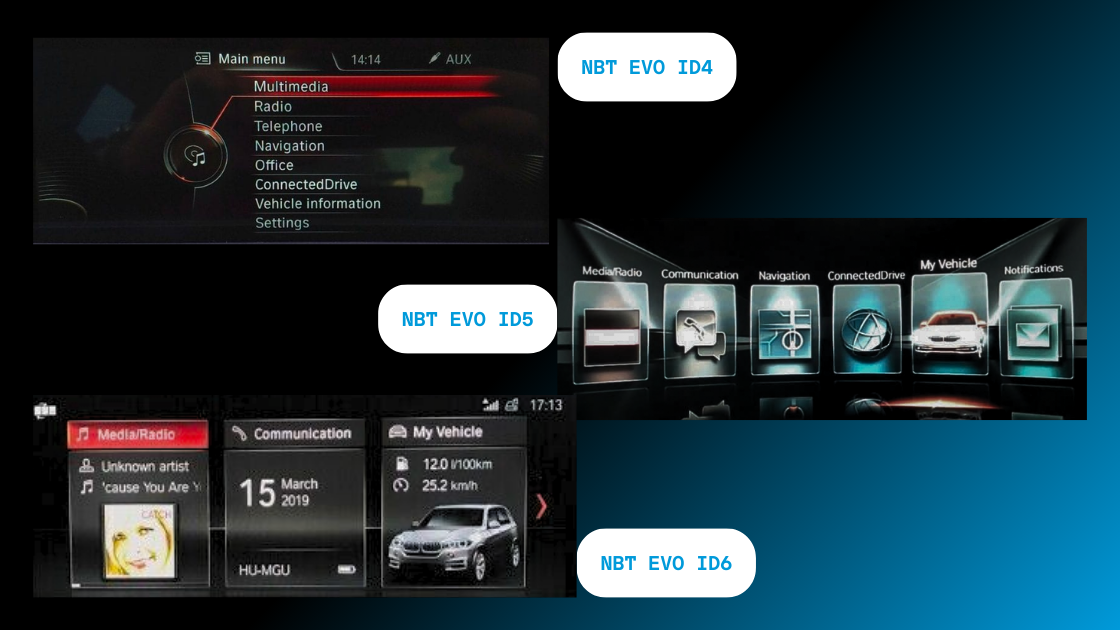 NBT EVO ID4 menu vs EVO ID5 menu vs EVO ID6 menu